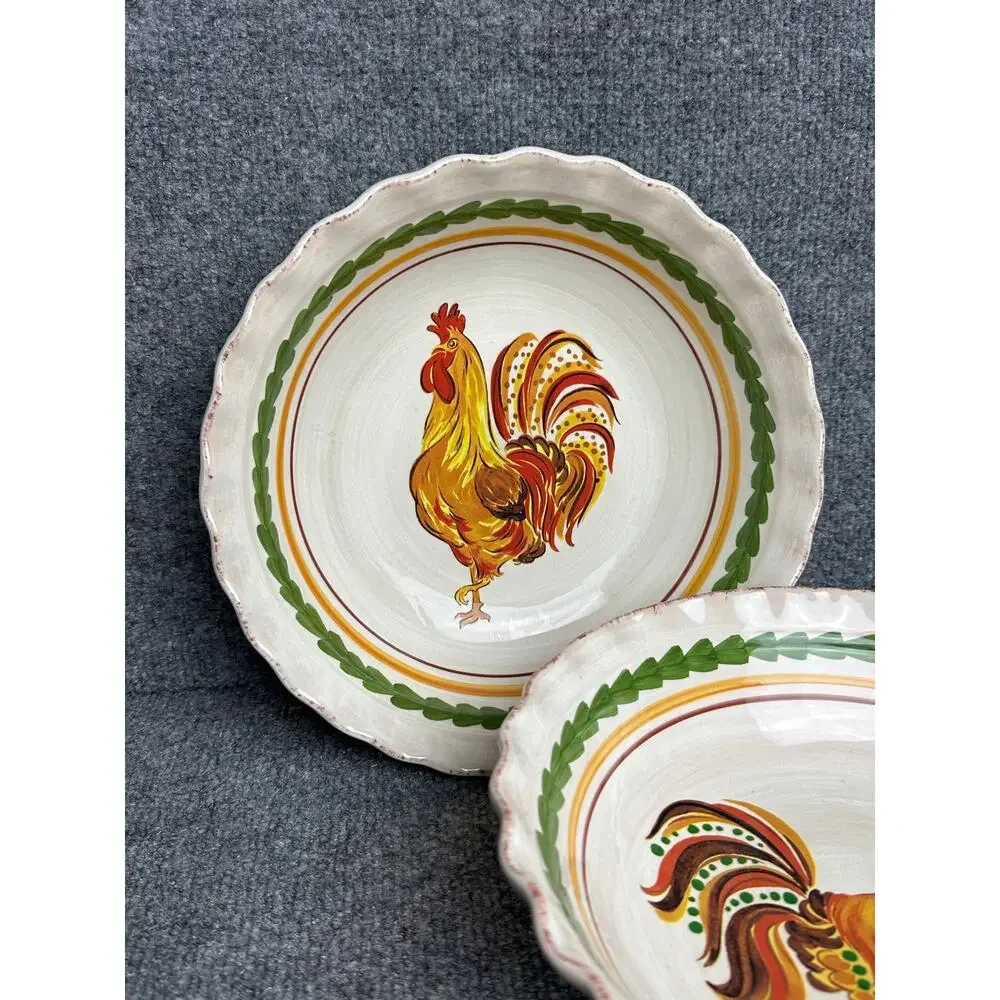 Williams Sonoma Tuscan Rooster serving bowls 9.75” ruffled rim hand painted set
